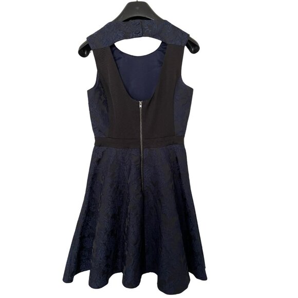 Reiss Natalie Blu Jacquard Mini Dress Sz 4 Fit & Flare Navy Blue Black - Picture 7 of 9
